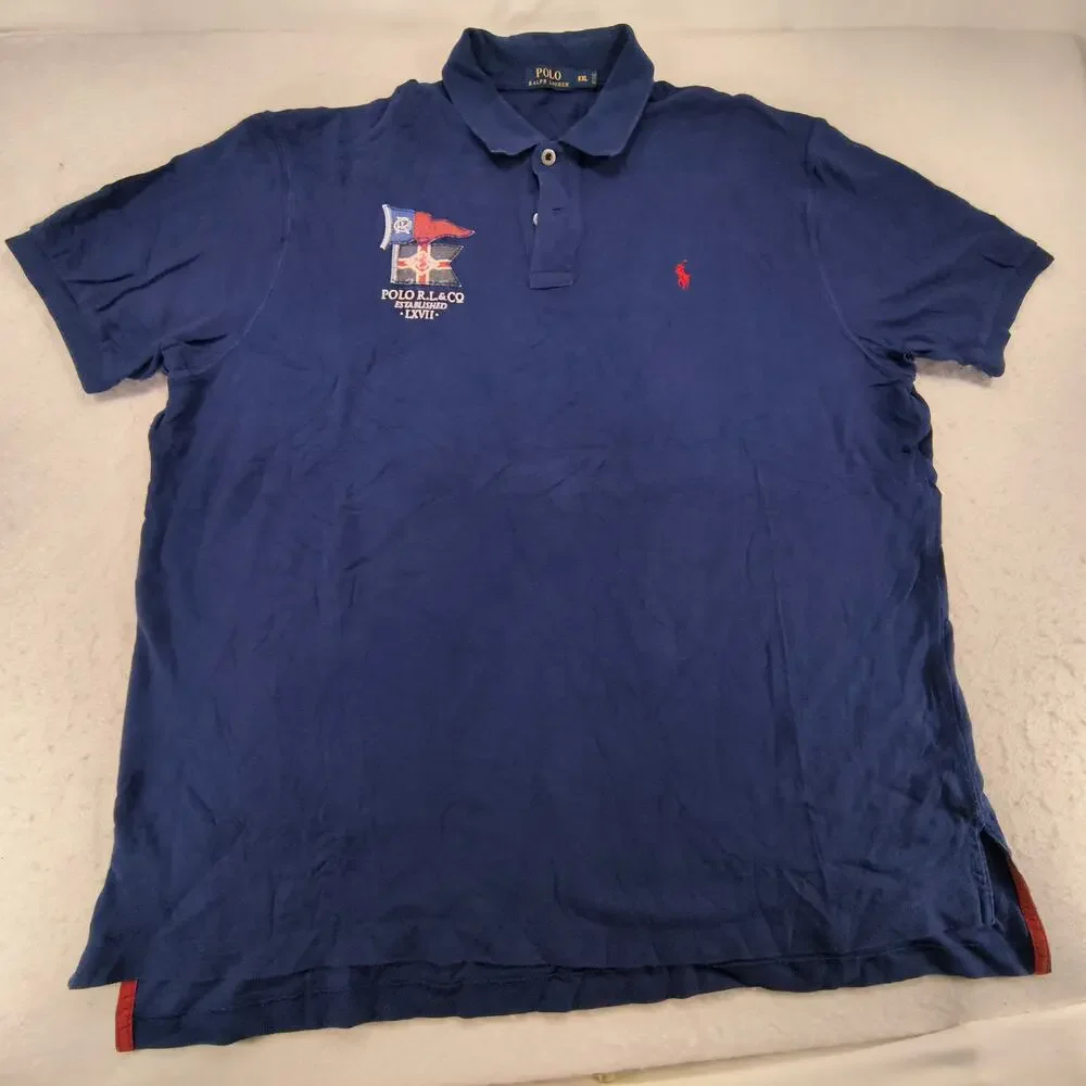 Polo Ralph Lauren Pennant Flag Collared Polo Shirt Mens Size 2XL Blue Red